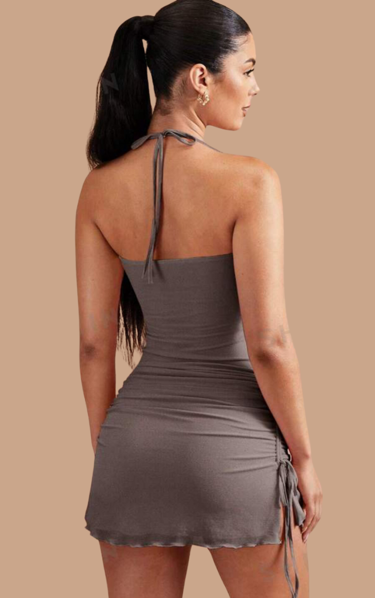 Grey Halter Mini Dress