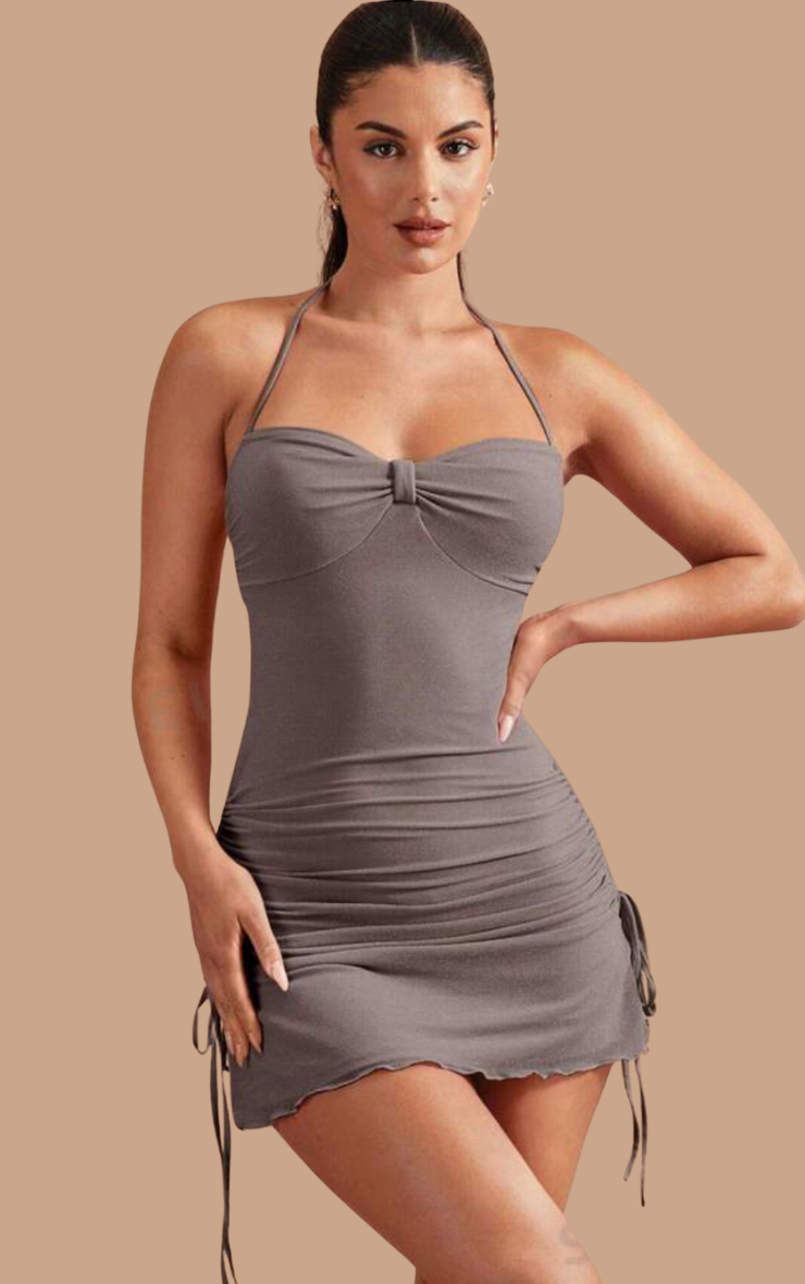 Grey Halter Mini Dress